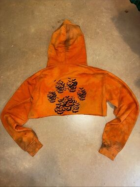 Pawz Orange cropped Halloween Bat paw hoodie